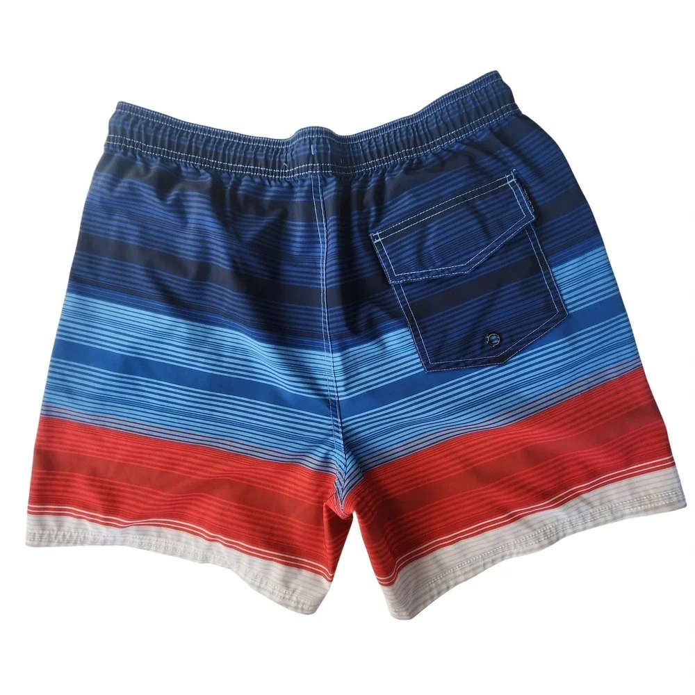 Ezekiel Mens Swim Trunks Blue Red Striped Board Shorts Size 36 Stretch Quick Dry